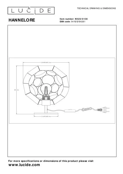 Lucide HANNELORE - Lampe de table - Ø 25 cm - 1xE27 - Noir - technique